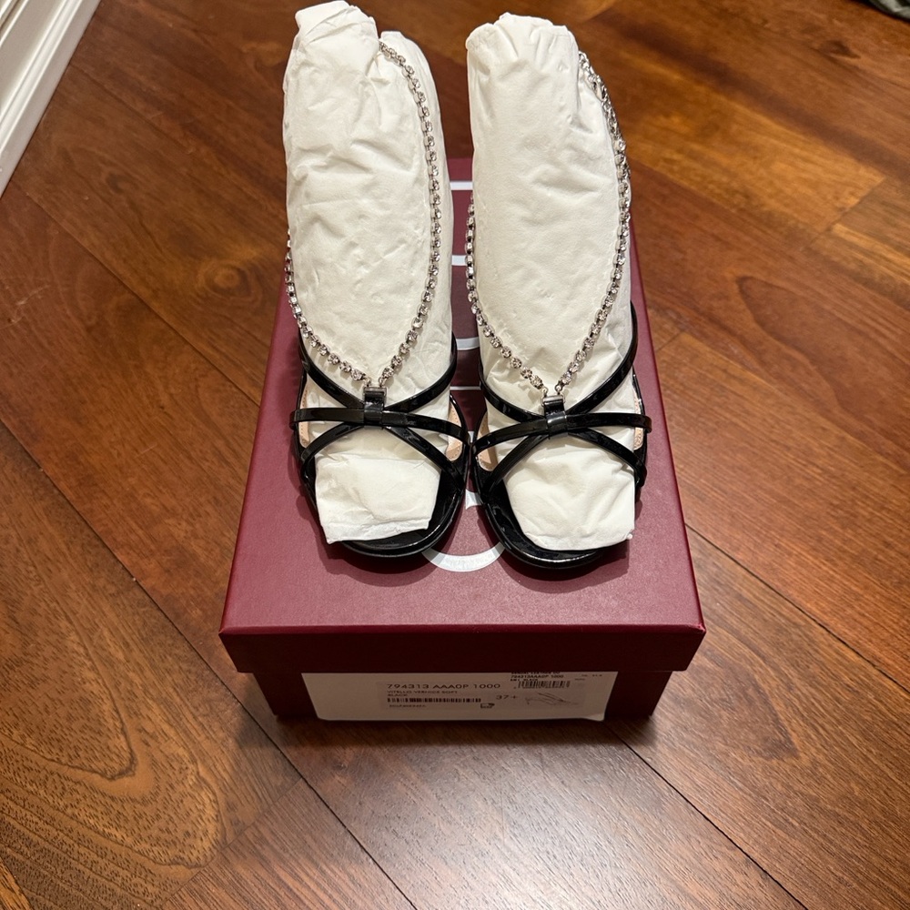 Gucci Black Patent and Rhinestone Sandals